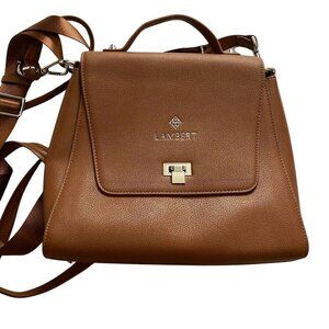LAMBERT ELIE BROWN HAZELNUT FAUX LEATHER CONVERTIBLE BACKPACK SHOULDER BAG - OS